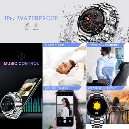 Men Smart Watch for Android iOS, Bluetooth Calls Voice Chat with Heart Rate/Sleep Monitor Fitness Tracker, 1.3" Full Touch Screen IP67 Waterproof Stainless Steel Activity Tracker for Men