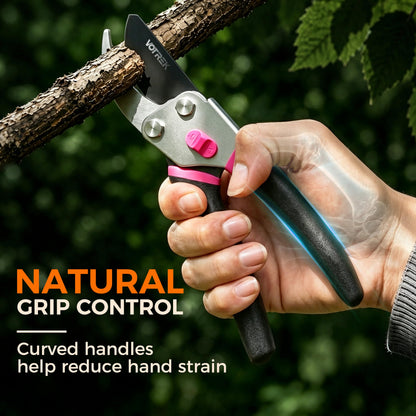 VOTREK® Pruning Shears, 8.5” Professional Garden Pruner with Jam-Proof Spring & Ever-Sharp SK5 Blade, Ergonomic Bypass Clippers for Rose, Tree Trimming, Heavy Duty Bonsai Scissor for Weak Hand