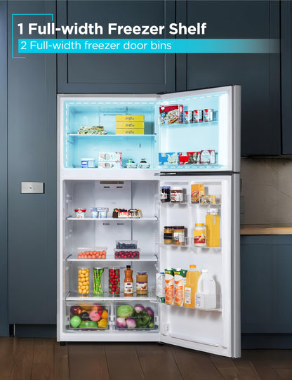 BLACK+DECKER 16.4 Cu. Ft. Top Mount Refrigerator with Freezer, 2 Door Refrigerator with Top Freezer and Separate Temperature Controls, Auto Defrost, BR1640KW, White