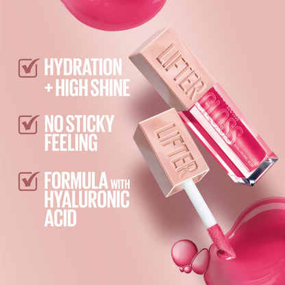 Maybelline Lifter Gloss, Hydrating Lip Gloss with Hyaluronic Acid, Ice, Pink Neutral, 0.18 Ounce