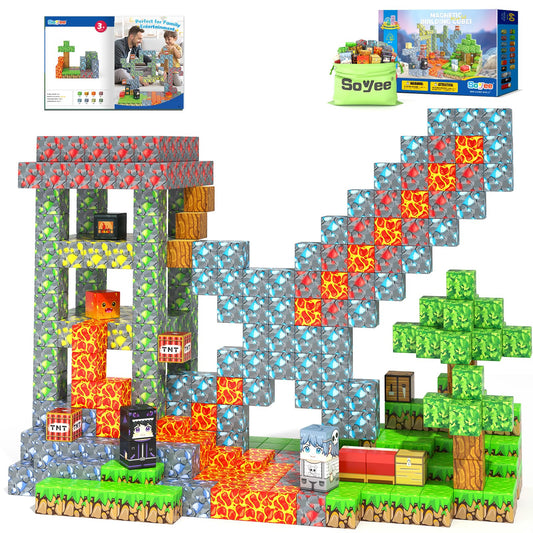 Soyee Magnetic Blocks Building Toys - Build Mine Magnet World Set Toddler Kids Sensory Toys for Boys & Girls Ages 3-5 5-7 8-12, 1'' Magnetic Cubes Game for Boys