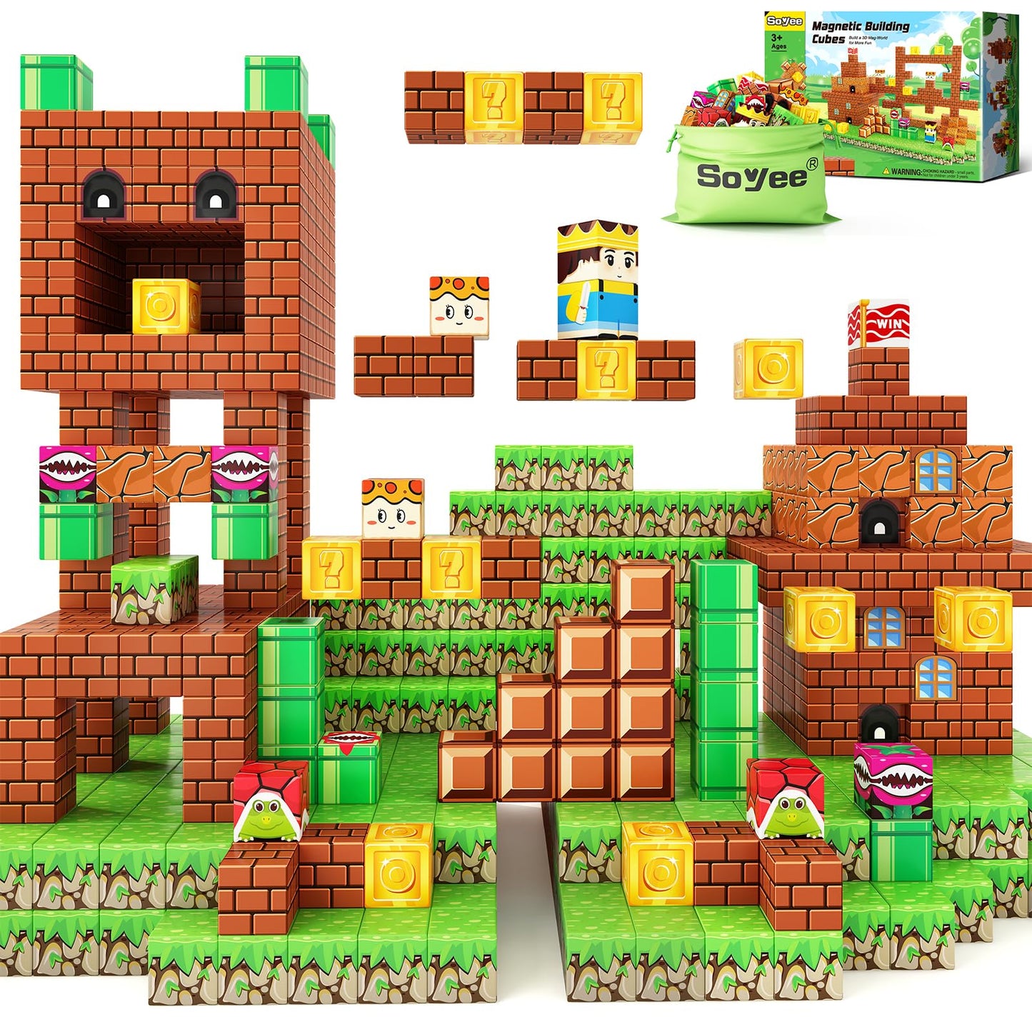 Soyee Magnetic Blocks Building Toys - Build Mine Magnet World Set Toddler Kids Sensory Toys for Boys & Girls Ages 3-5 5-7 8-12, 1'' Magnetic Cubes Game for Boys