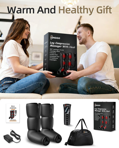 YINGGG Leg Massager with Heat and Compression - Foot and Calf Massage Sleeve with 3 Heat, 6 Intensities, 6 Modes, Compression Boots for Circulation and Pain Relief