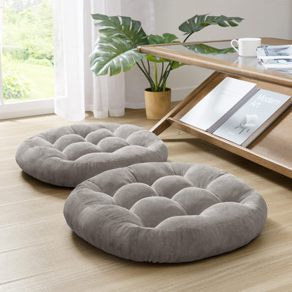 Meditation Floor Pillow Set of 2, Round Large Pillows Seating for Adults, Tufted Corduroy Cushion for Living Room Tatami, Beige 22 Inch