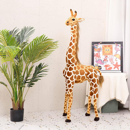 47” Large Giraffe Stuffed Animal Set, Giant Giraffe Plush Toys with Birds, Leaves, Basket, Tall Giraffe Toy Standing Lifelike, Gift for Kids Nursery Baby Shower Party