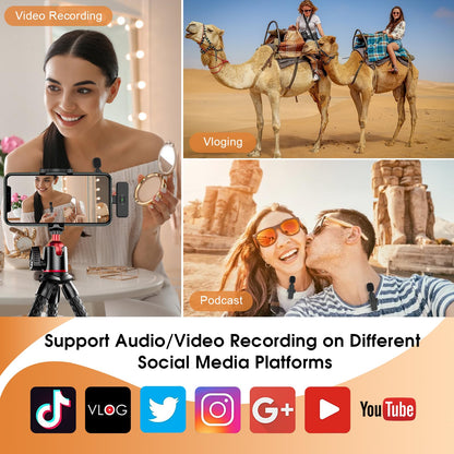 MAYBESTA Wireless Mini Microphone for iPhone, Android Phone - 2 Pack Lavalier Lapel Mic for Audio Video Recording - Clip on Content Creator Microphones for YouTube Tiktok Podcast Vlogging