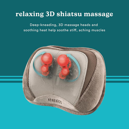 Homedics Shiatsu Back Massager with Heat, 3D Deep Tissue Massage Pillow for Neck & Shoulders, Electric Kneading Lumbar Massager Cushion for Upper & Lower Back Pain Relief, Portable Home Office Travel