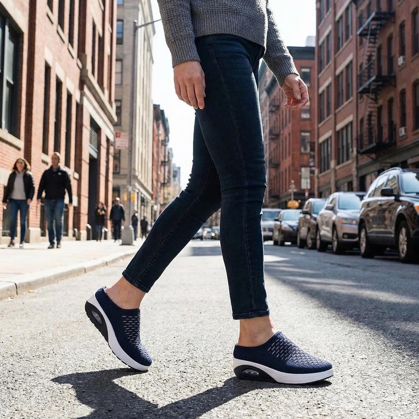 Women's Mesh Stretch Knitted Air Cushion Mule Clogs Fashion Comfortable Closed Round Toe Breathable Slip On Wedge Orthopedic Mules Sneaker for Summer Casual Beach Walking Slippers