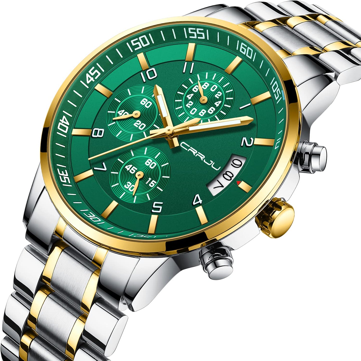 CRRJU Men's Fashion Stainless Steel Watches Date Waterproof Chronograph Wristwatches,Black Steel Band Waterproof Quartz Watch for Men