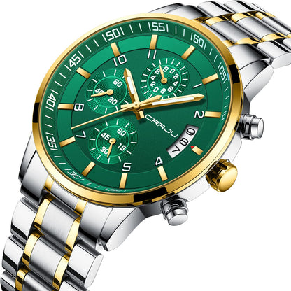 CRRJU Men's Fashion Stainless Steel Watches Date Waterproof Chronograph Wristwatches,Black Steel Band Waterproof Quartz Watch for Men