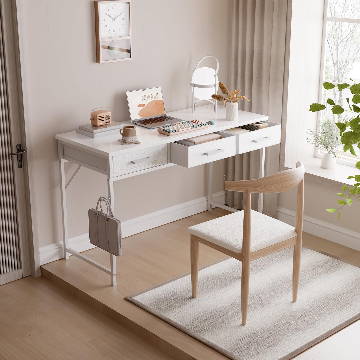 Pamray 32 Inch Small Computer Desk with 2 Drawers for Bedroom Study Writing Home Office Table for Small Spaces White