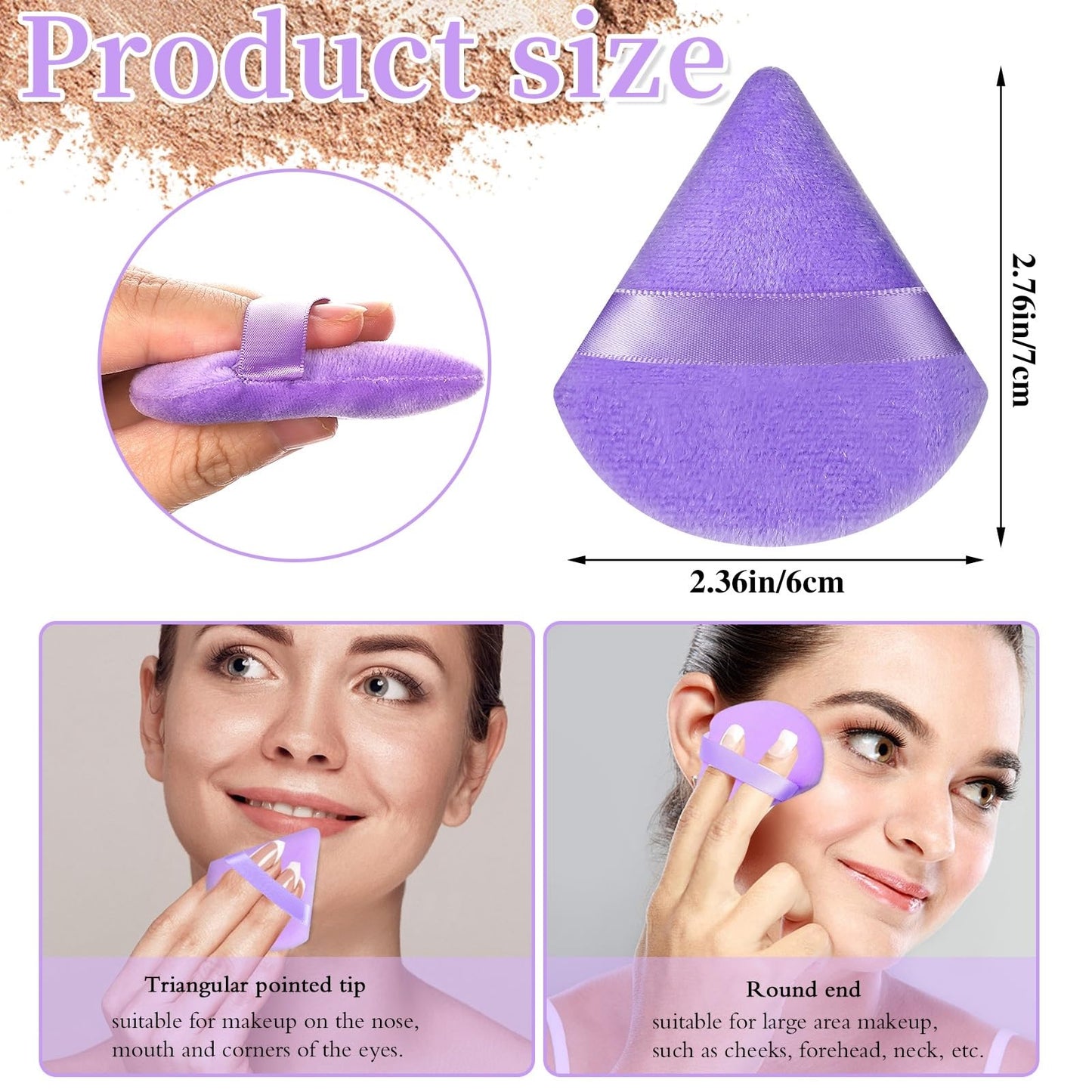 Pimoys 6 Pieces Powder Puff, Face Makeup Sponge Soft Velour Triangle Powder Puffs Beauty Sponge for Loose Powder (Black, Pink)
