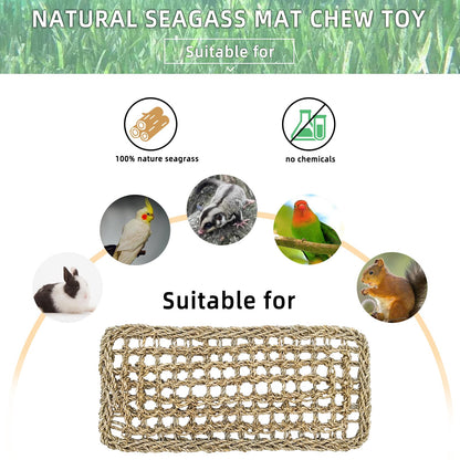 Bird Seagrass Mat 30 x 7 Inch Parrot Natural Seagrass Woven Net Hammock Parakeet Climbing Rope Ladder Mat Chew Toys Cage Accessories for Pigeon Macaw Cockatiel Conure Cockatoo Rat Bearded Dragon