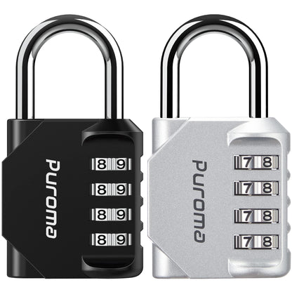 Puroma 2 Pack Combination Lock 4 Digit Padlock for School Gym Locker, Sports Locker, Fence, Toolbox, Case, Hasp Storage (Black & Code Window)