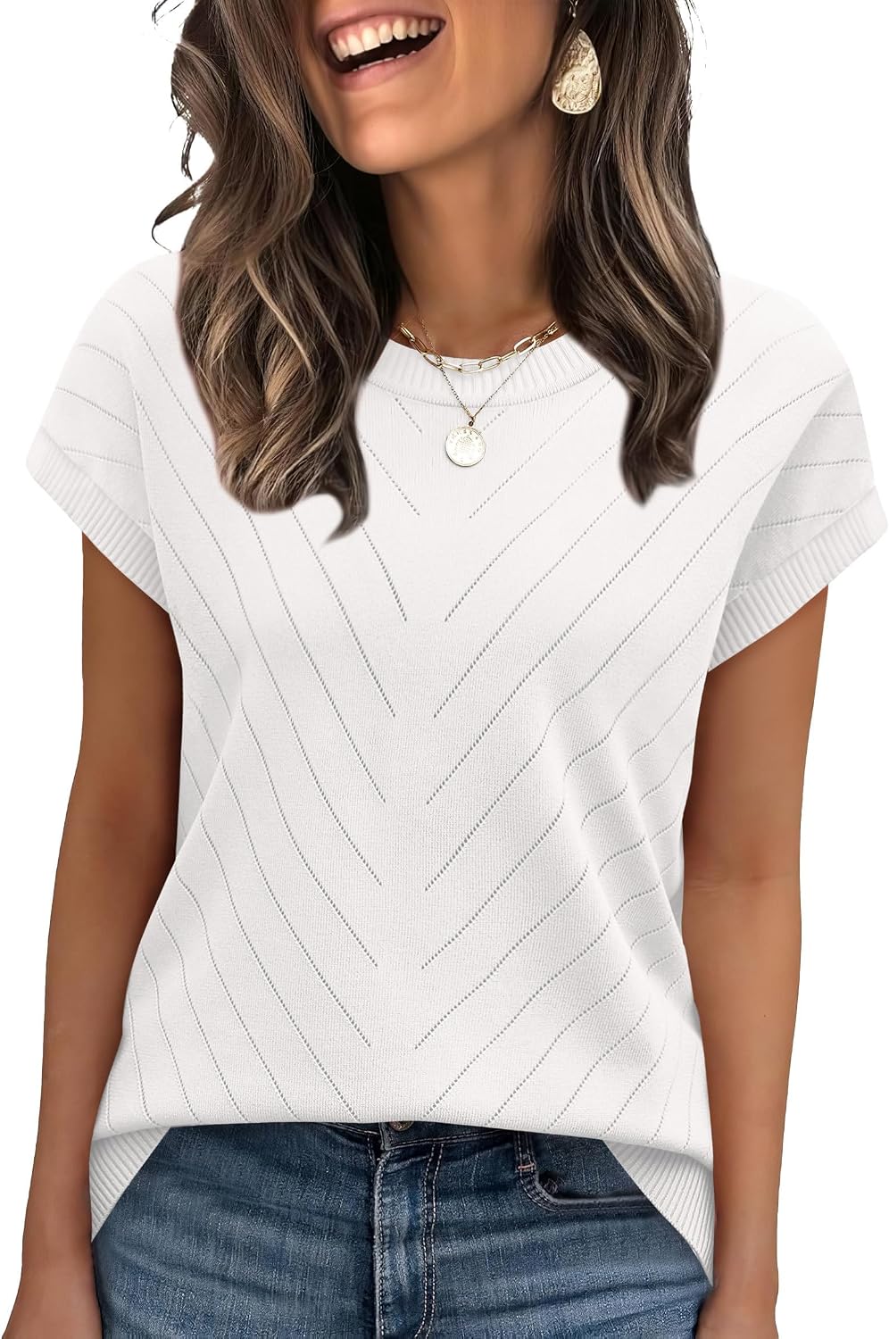 WIHOLL Womens Summer Tops Short Sleeve Sweater Work Office Business Casual Outfits Fashion Clothing