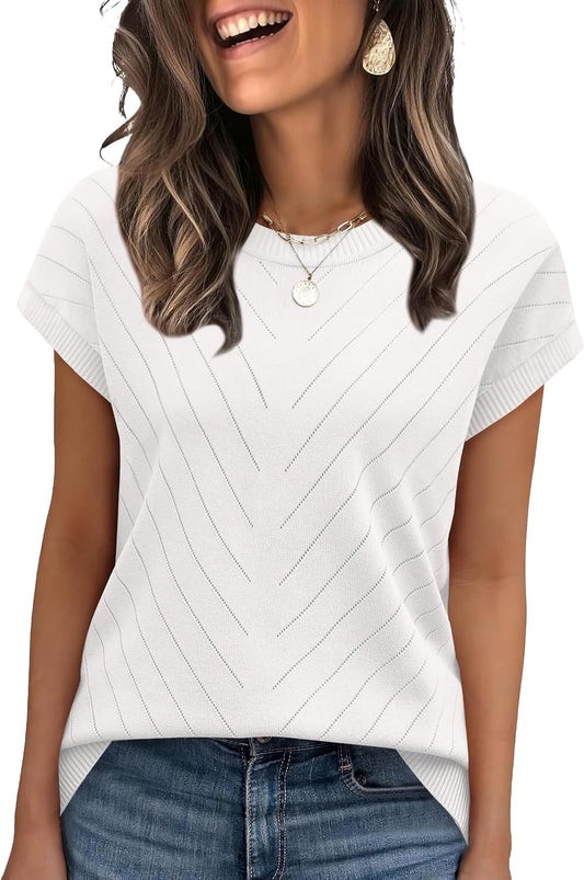 WIHOLL Womens Summer Tops Short Sleeve Sweater Work Office Business Casual Outfits Fashion Clothing