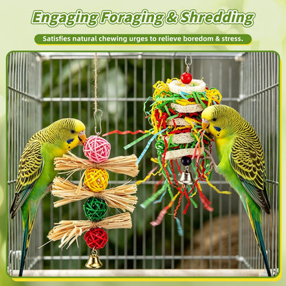8 PCS Bird Perch Set for Cage - Natural Apple Wood Platforms & Hardwood Branches for Parakeets, Budgies, Cockatiels - Small Bird Habitat Gym, Climbing Stand & Safe Chew Toys