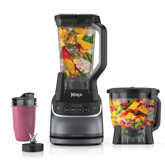 Ninja Kitchen System | All-in-One Food Processor & Blender for Smoothies | Includes Pitcher, (2) 16 oz. To-Go Cups & 8-Cup Bowl | Makes Salsa, Dough, Shakes, & Frozen Drinks | 1500W | Black | BL770