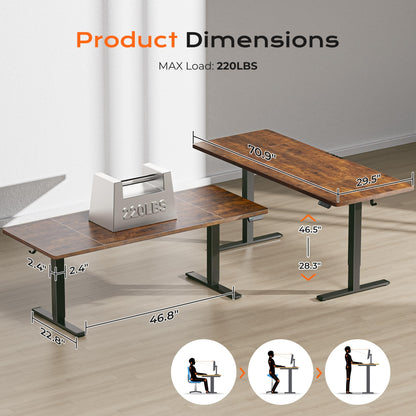 Huuger 55 x 28 Large Electric Standing Desk, Height Adjustable Computer Desk, 27.6" Deep Desktop, Stand up Gaming Office Table with 2 Hooks, 3 Preset Heights, for Home Office, Black