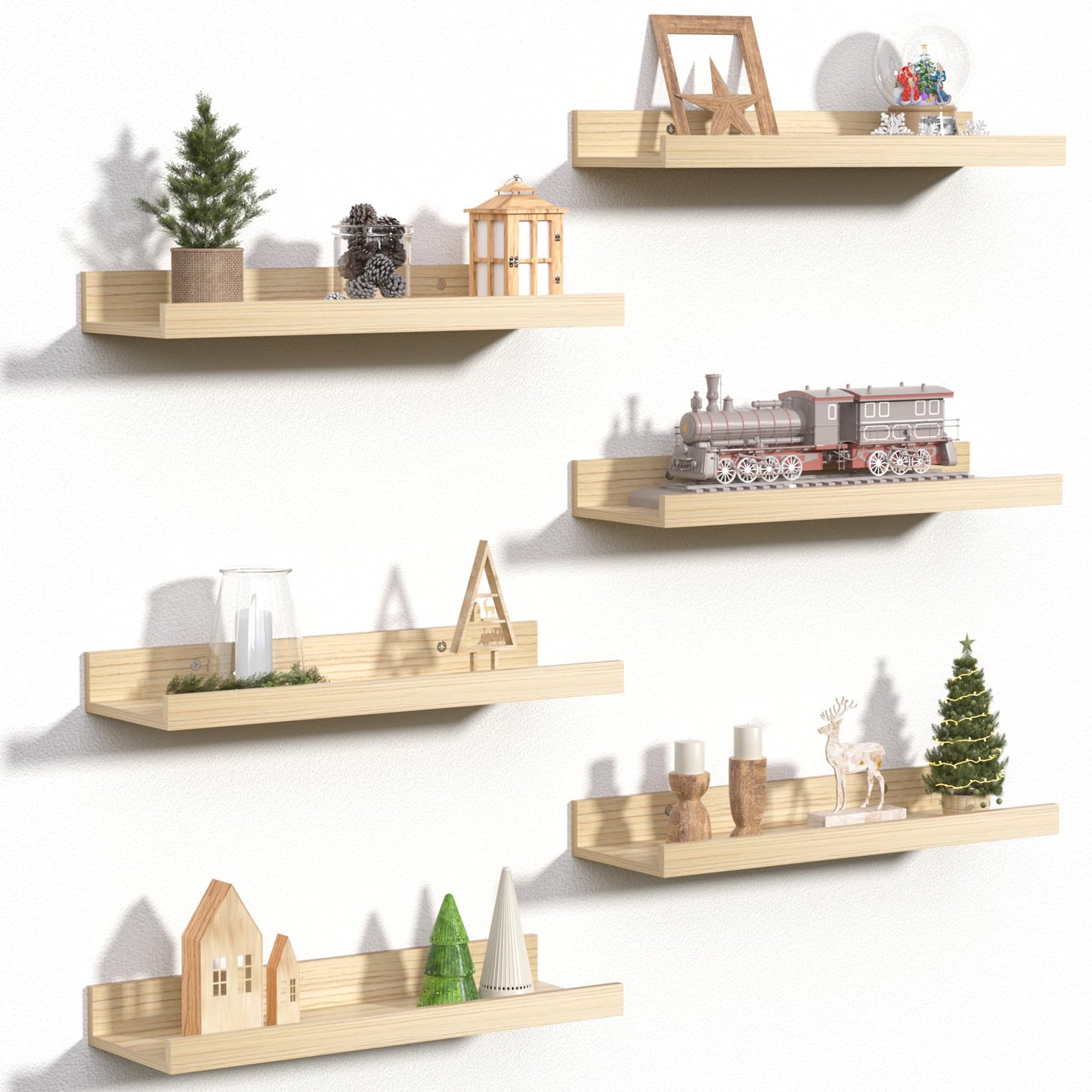upsimples Floating Shelves for Wall, Wall Shelves for Decor Storage Set of 6, Wall Mounted Wood Shelf for Bedroom, Living Room, Bathroom, Kitchen, Picture Ledge Shelf, Black