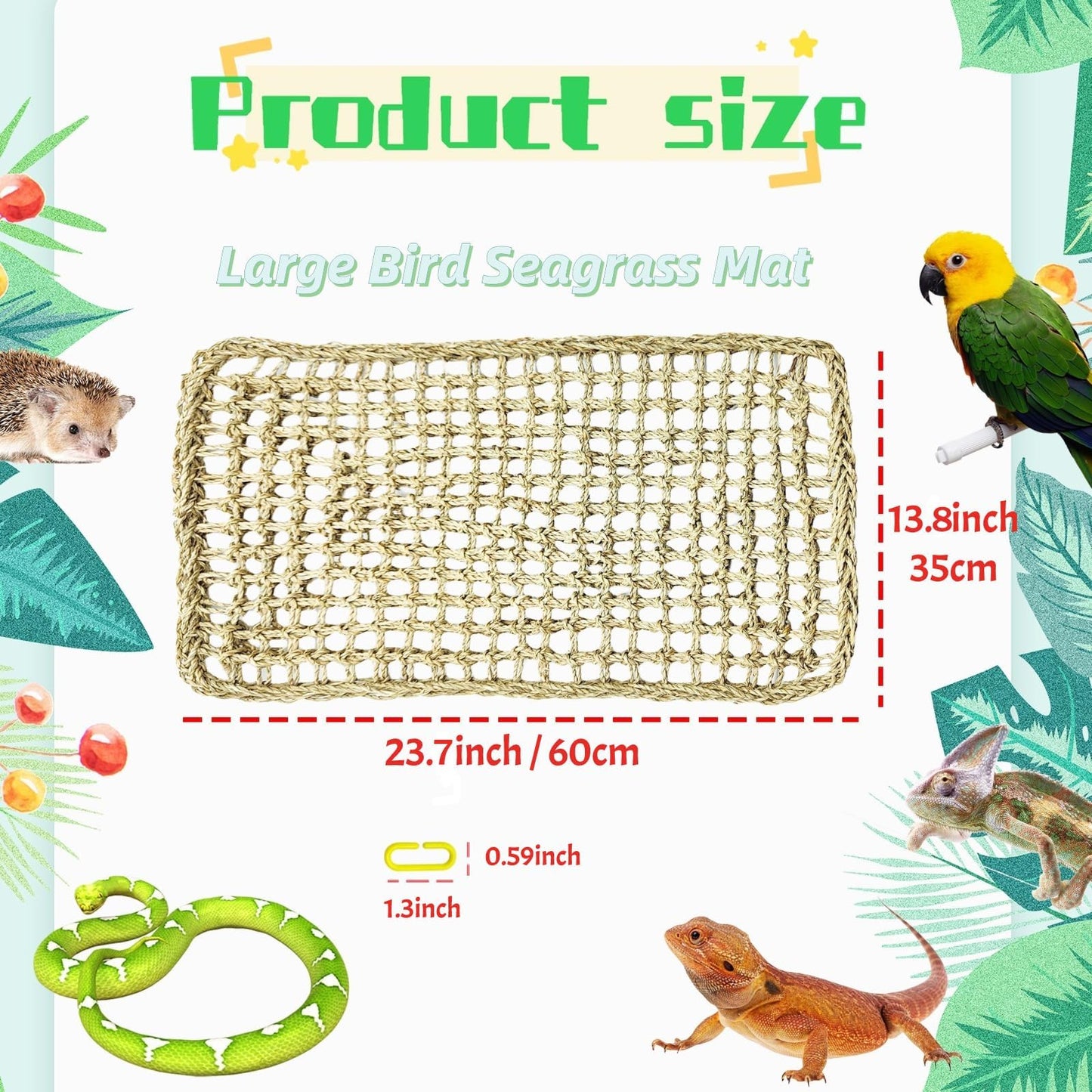 Bird Seagrass Mat 30 x 7 Inch Parrot Natural Seagrass Woven Net Hammock Parakeet Climbing Rope Ladder Mat Chew Toys Cage Accessories for Pigeon Macaw Cockatiel Conure Cockatoo Rat Bearded Dragon