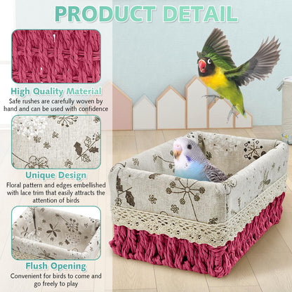 kathson Bird Nest Parrot House Birds Sleeping Bed Straw Weave All Season Hanging Hammock Bird Bed Snuggle Hut Birdcage Accessories for Parakeets Budgies Cockatiels Conures Quaker Parrot(Yellow)