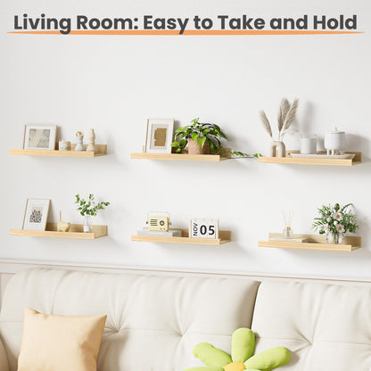upsimples Floating Shelves for Wall, Wall Shelves for Decor Storage Set of 6, Wall Mounted Wood Shelf for Bedroom, Living Room, Bathroom, Kitchen, Picture Ledge Shelf, Black
