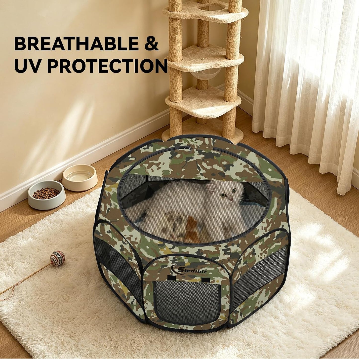 Siedihit Dog Cat Playpen, Puppy Pet Playpen Indoor for Small Dog Crate Tent Cage Outdoor, Portable Pop Up Dogs Enclosure Kennel with Carrying Case for Dogs/Cats/Rabbits(Grey, Small