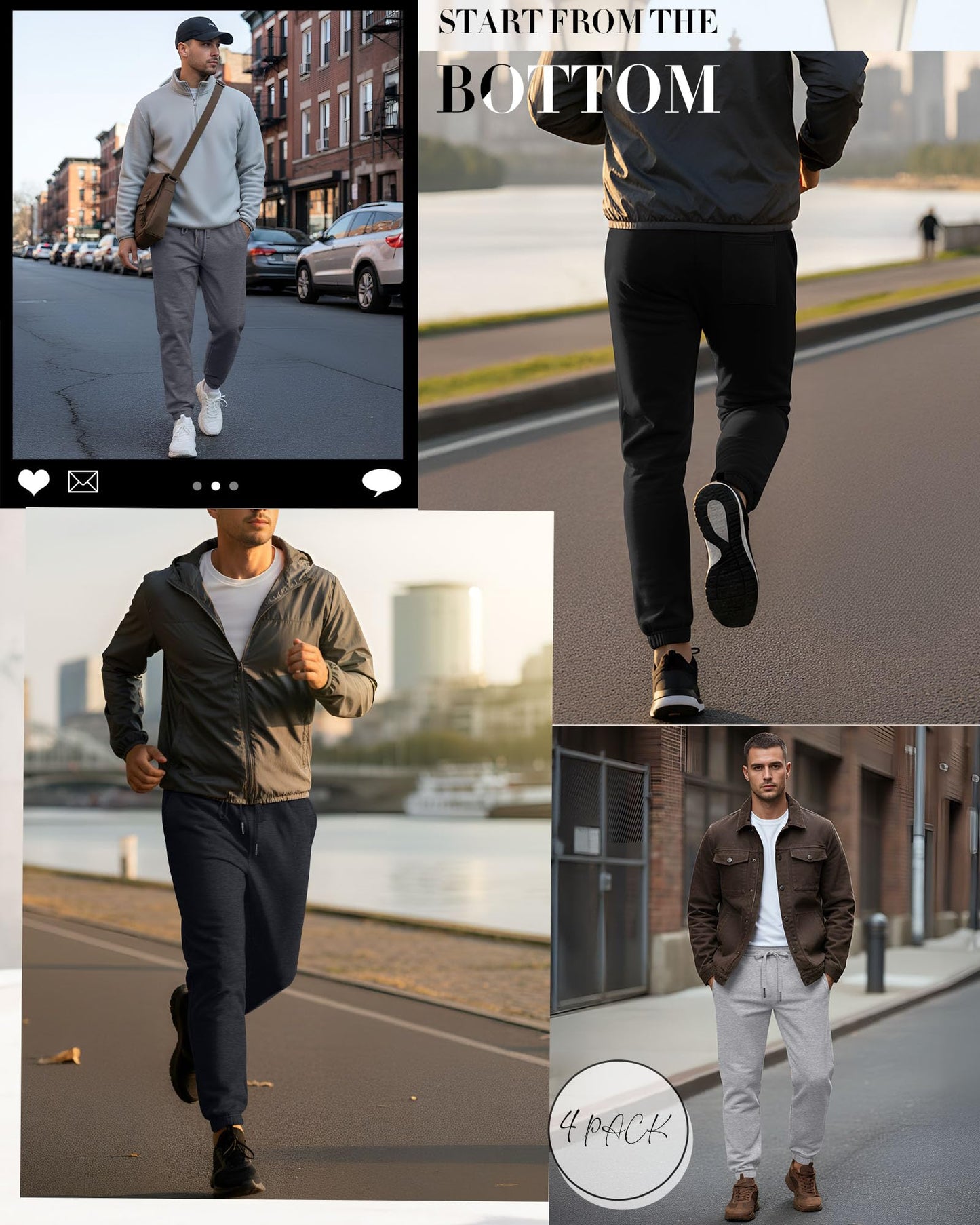August Alley 4 Pack Mens Athletic Joggers Gym Workout Running Sweatpants Lounge Drawstring Track Sweat Pants with Pockets