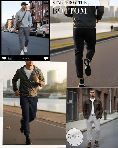 August Alley 4 Pack Mens Athletic Joggers Gym Workout Running Sweatpants Lounge Drawstring Track Sweat Pants with Pockets