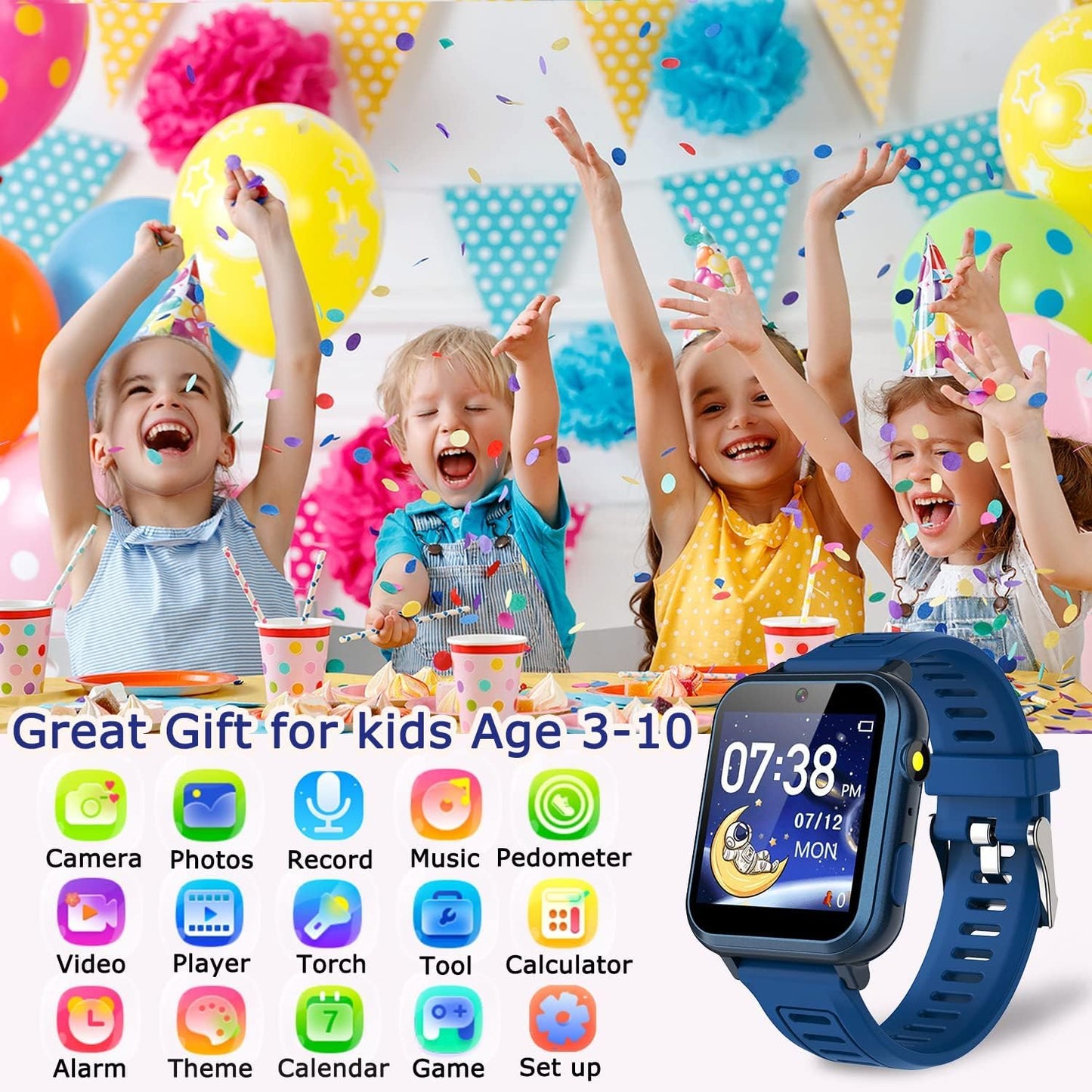 Cosjoype Kids Game Smart Watch for Kids with 39 Puzzle Games HD Touch Screen Camera Music Player Pedometer Alarm Clock Calculator Flashlight 12/24hr Kid Watch Gift for 4-12 Year Old Boys Toys for Kid