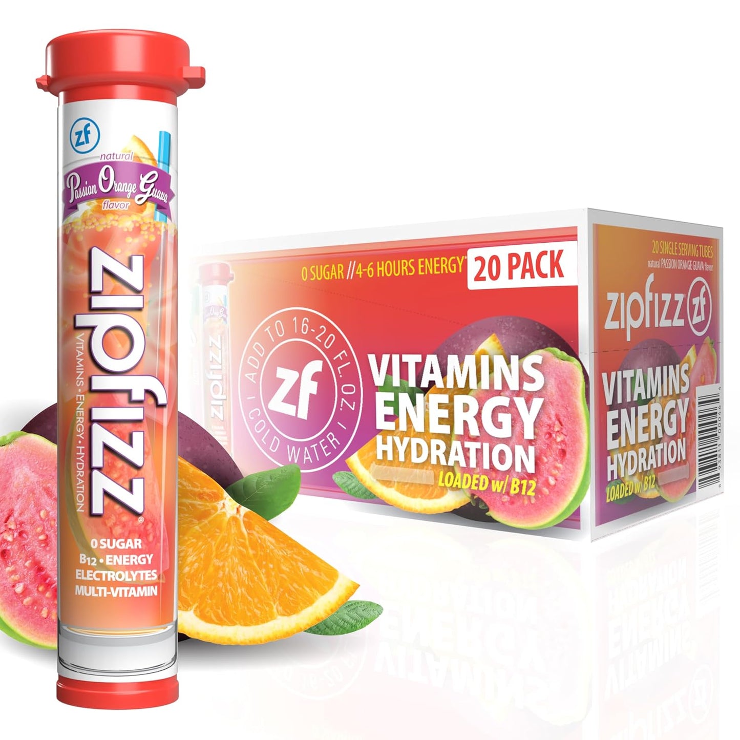 Zipfizz Daily Energy Drink Powder, Blood Orange, 20 Pack | 3-in-1 Sustained Energy, Rapid Hydration, and Essential Vitamins | Sugar-Free | Electrolyte Powder | Contains Vitamin B-12 & Antioxidants