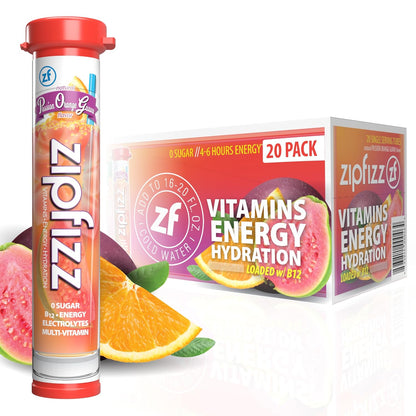 Zipfizz Daily Energy Drink Powder, Blood Orange, 20 Pack | 3-in-1 Sustained Energy, Rapid Hydration, and Essential Vitamins | Sugar-Free | Electrolyte Powder | Contains Vitamin B-12 & Antioxidants