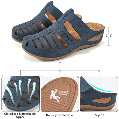 HARENCE Clogs for Women Mules Shoes: Comfortable Dressy Closed Toe Platform Sandals 2026 Summer Casual Adjustable Slip On Walking Wedges