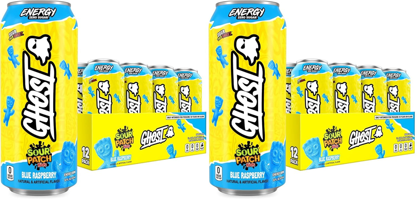 GHOST Energy Drink, Zero Sugars, 12-Pack, Cherry Limeade, 16oz | Energy & Focus Pre Workout Drink, No Artificial Colors, Gluten-Free, Vegan - 200MG Natural Caffeine, L-Carnitine, Taurine