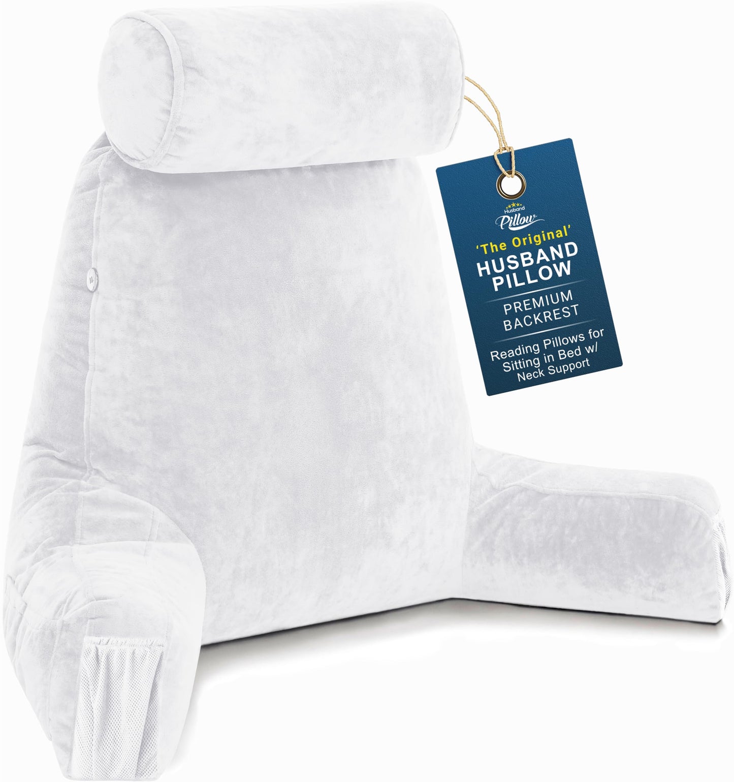 Husband Pillow XXL The Original for Adults - 30" Tall Backrest for Sitting Up in Bed - Firm Support Reading & Bed Rest Pillows for Adults, Neck Roll, Removable Cover - TV - Dark Grey