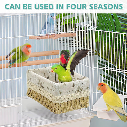 kathson Bird Nest Parrot House Birds Sleeping Bed Straw Weave All Season Hanging Hammock Bird Bed Snuggle Hut Birdcage Accessories for Parakeets Budgies Cockatiels Conures Quaker Parrot(Yellow)