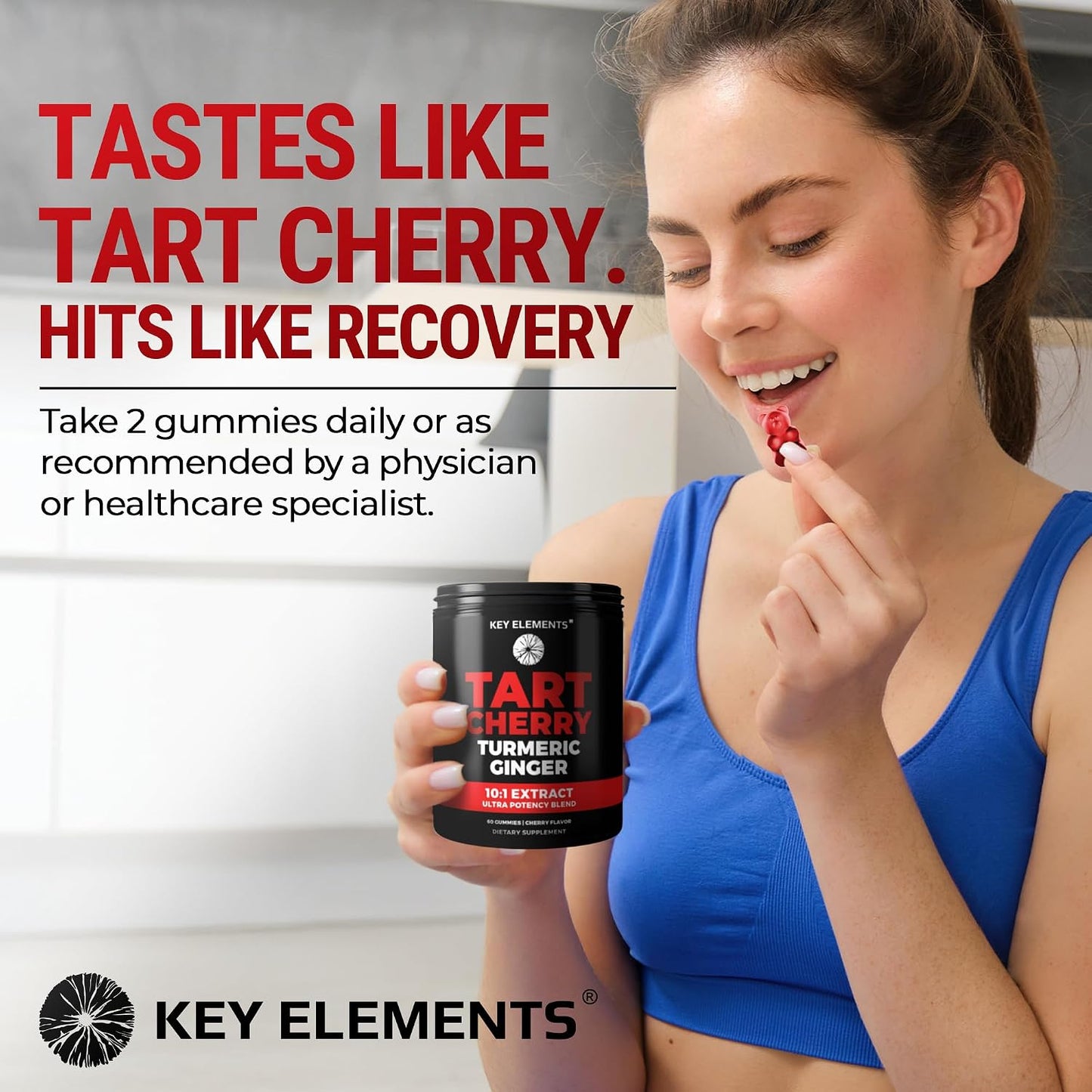 KEY ELEMENTS [Ultra Strength] Tart Cherry Gummies Extract with Turmeric & Ginger - Natural Tart Cherry Supplement for Uric Acid Cleanse Support & Recovery Gummies