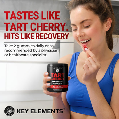 KEY ELEMENTS [Ultra Strength] Tart Cherry Gummies Extract with Turmeric & Ginger - Natural Tart Cherry Supplement for Uric Acid Cleanse Support & Recovery Gummies