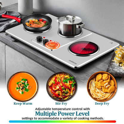 Cusimax Hot Plate Electric,Countertop Infrared Triple Burner with 7″ Ceramic Glass Cooktop,Electric Hot Plate for Cooking,11 Level Temperature Setting