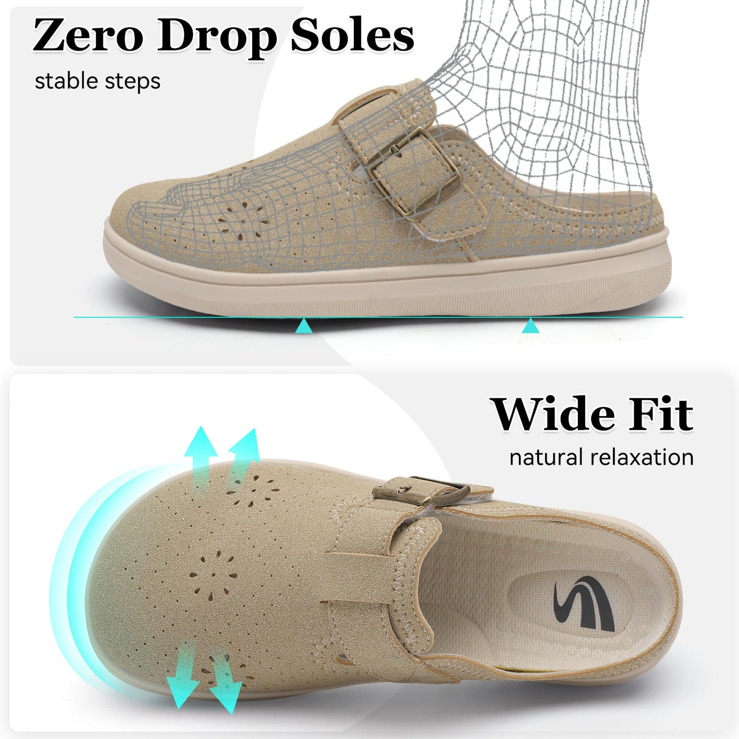 Spesoul Clogs for Women Wide Width Slip On Mules Slide On Potato Shoes Diabetic Slippers Closed Toe Zero Drop for Swollen Feet Summer Indoor Outdoor