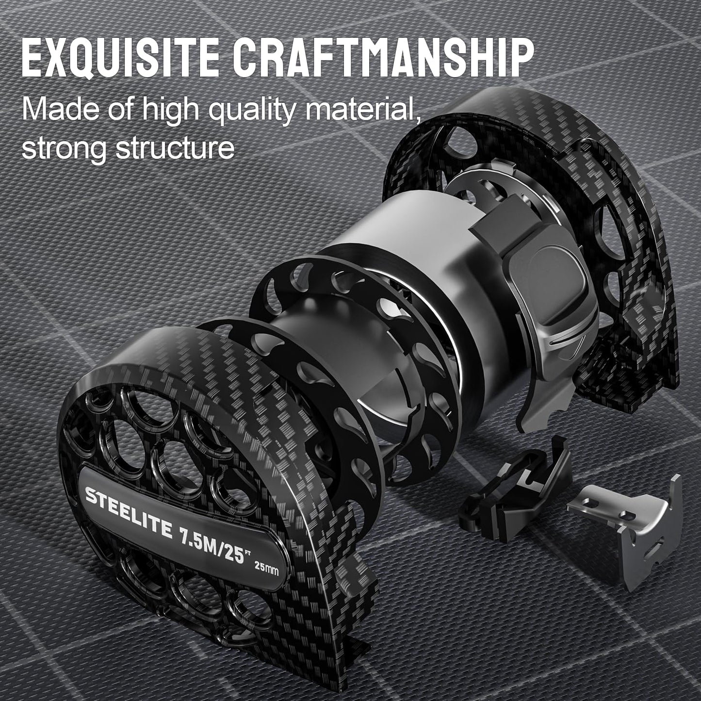 STEELITE Tape Measure 25'FT Stainless Steel Waterproof & Rustproof Retractable Measuring Tape with Hollow Design Carbon Fiber
