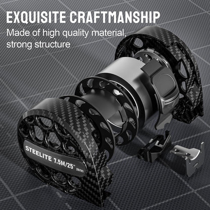 STEELITE Tape Measure 25'FT Stainless Steel Waterproof & Rustproof Retractable Measuring Tape with Hollow Design Carbon Fiber