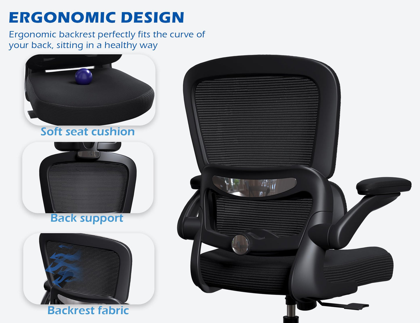TRALT Ergonomic Office Chair - Desk Chair with Adjustable Lumbar Support Computer Chair - Mesh Comfy Chair with Flip-up Armrests - Gaming Chairs for Adults Home Office (Leather, White)