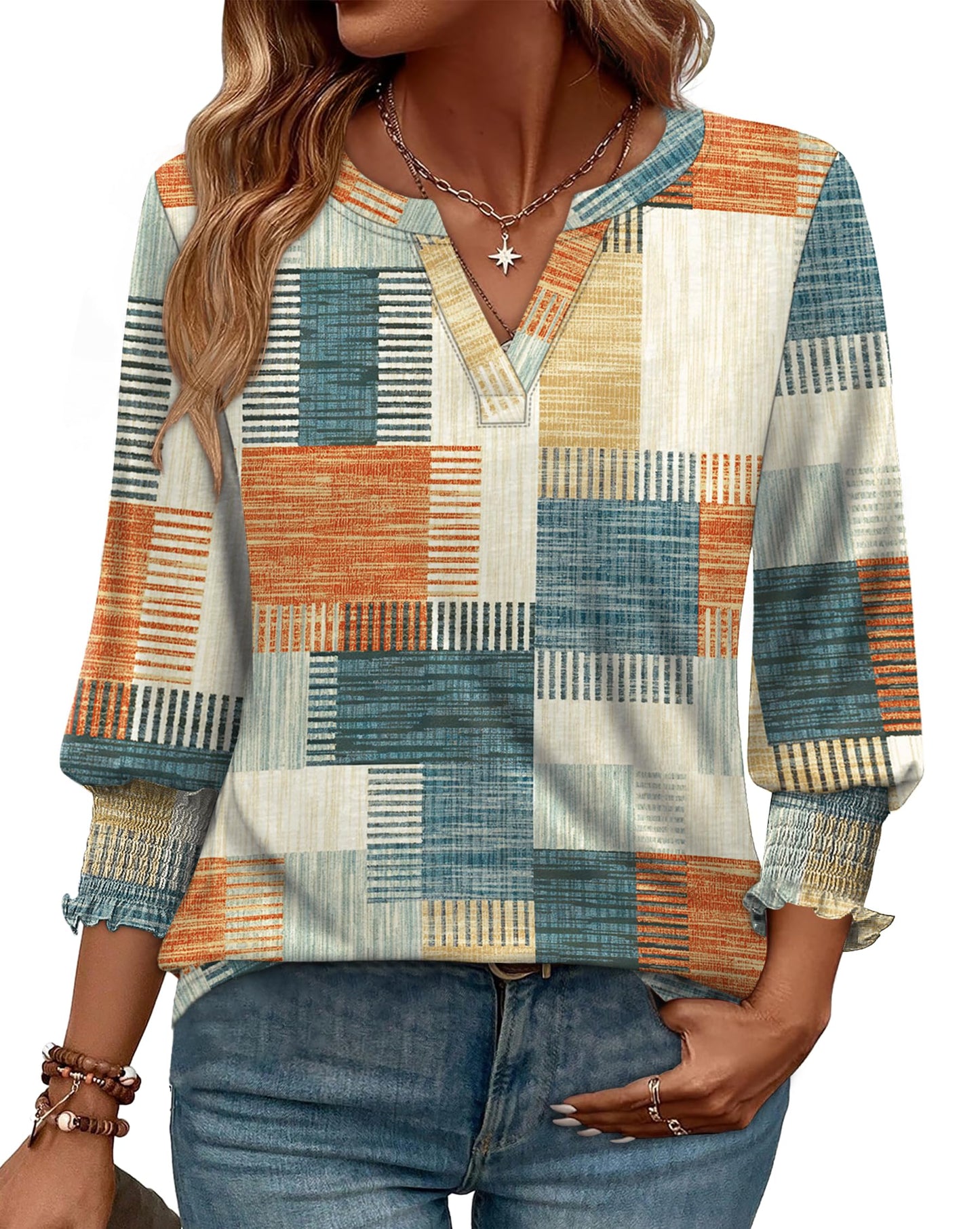 WIHOLL 3/4 Length Sleeve Womens Tops Summer Shirts Spring Vacation Outfits Dressy Casual Trendy Fall S-3XL