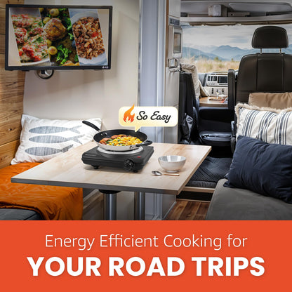 Elite Gourmet EDB-302BF# Countertop Double Cast Iron Burner, 1500 Watts Electric Hot Plate, Temperature Controls, Power Indicator Lights, Easy to Clean, Black