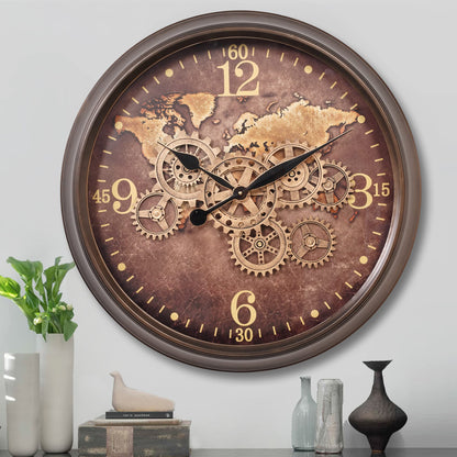 CLXEAST Mid Century Minimalist Modern Wall Clocks,24 Inch Wall Clock with Moving Gears, Large Cream Gold Wall Clocks for Living Room Decor,House Warming Gifts New Home