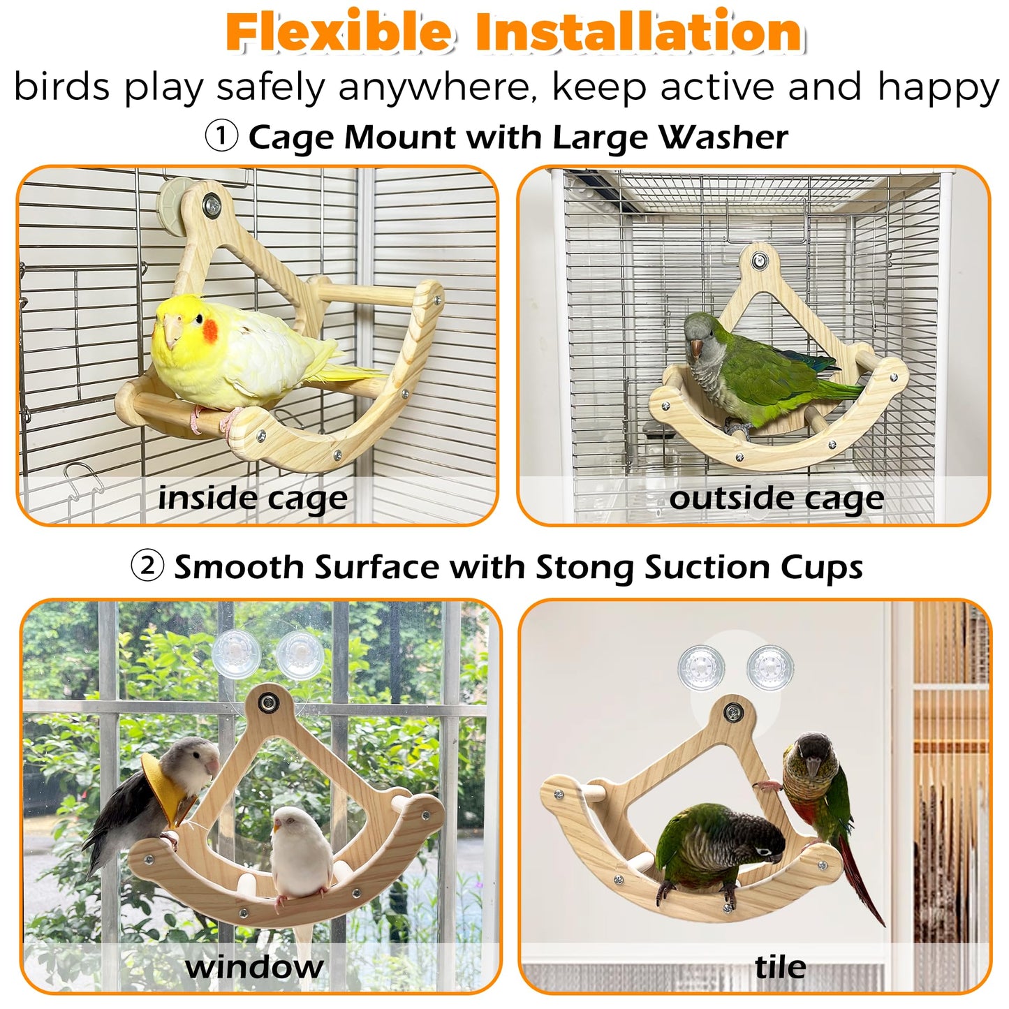 Bird Perch Toy, Interactive Rocking Parakeet Toys and Perches, Wooden Exercise Wheel Cockatiel Toys, Intelligence Puzzle Birds Enrichment Toy for Parrot, Bird Cage Accessories Perch for Budgies Conure