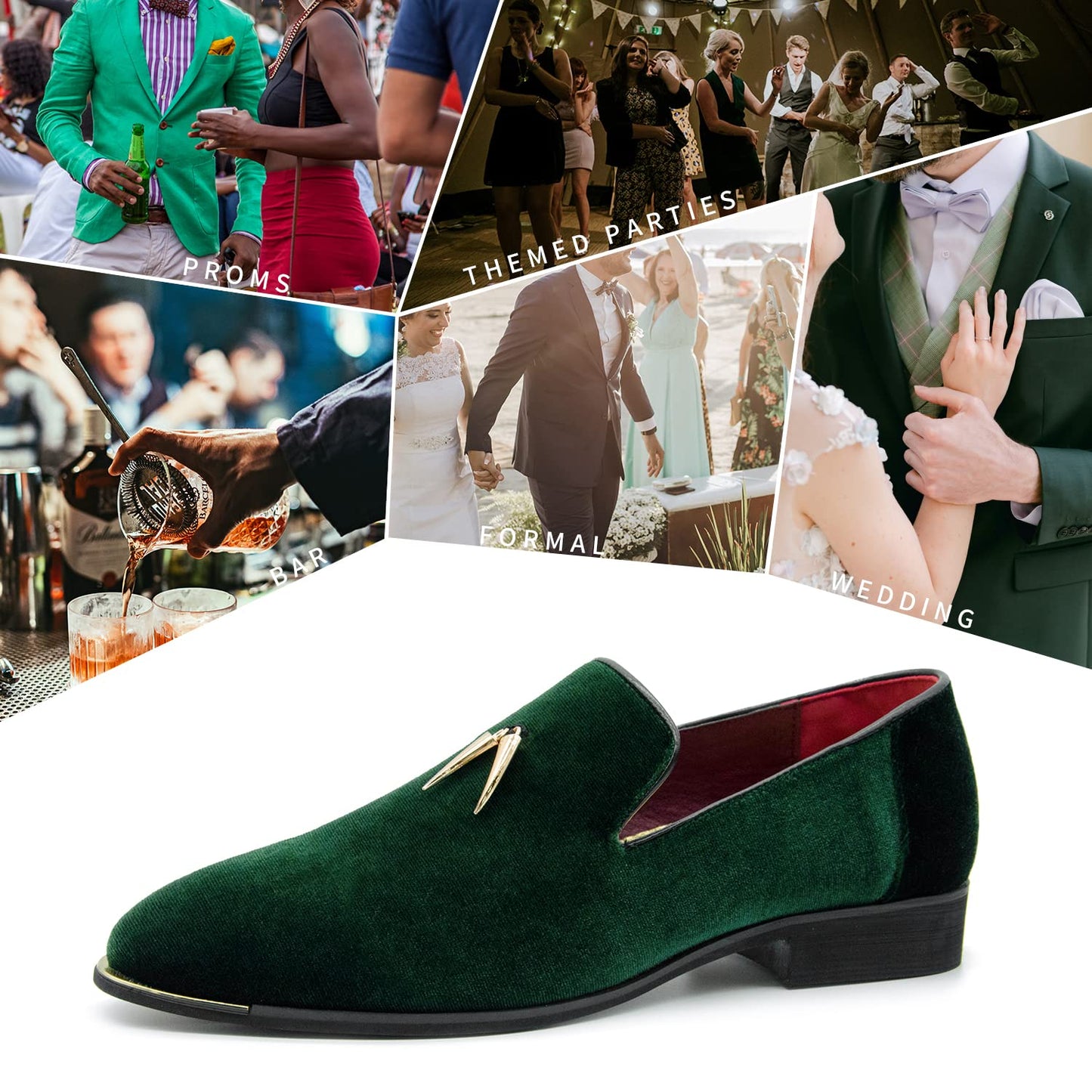 MHB Men's Multiple Colors Velvet Loafer Slip-on Tuxedo Dress Shoes Glitter Suede Smoking Slipper