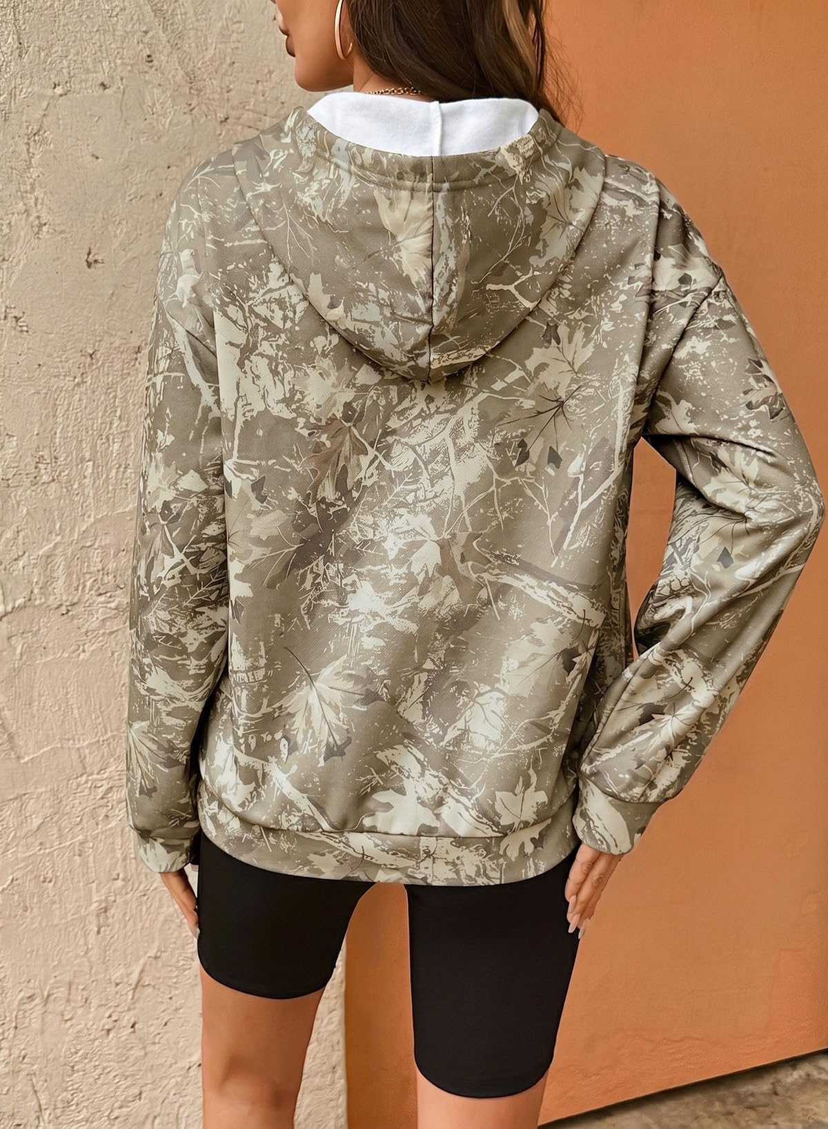 Dokotoo Hoodies for Women Long Sleeve Maple Leaf Fleece Camo Hoodie Oversized Camouflage Casual Sweatshirt Hooded Tops